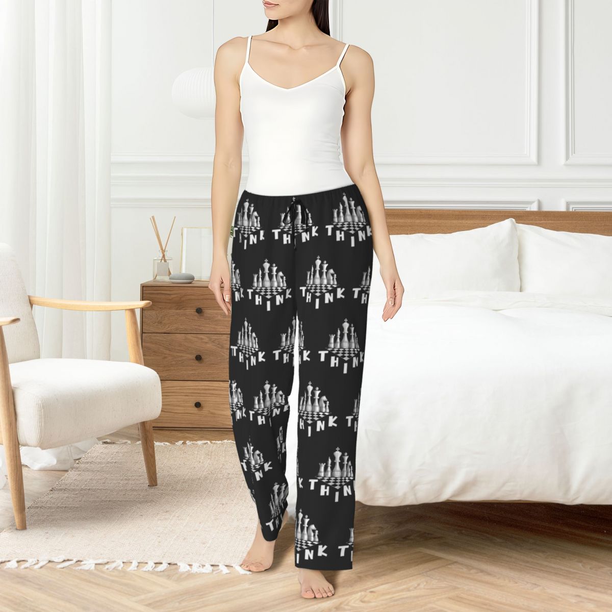 Board Games - Aangepaste schaakbord pyjamabroek nachtkleding dames elastische